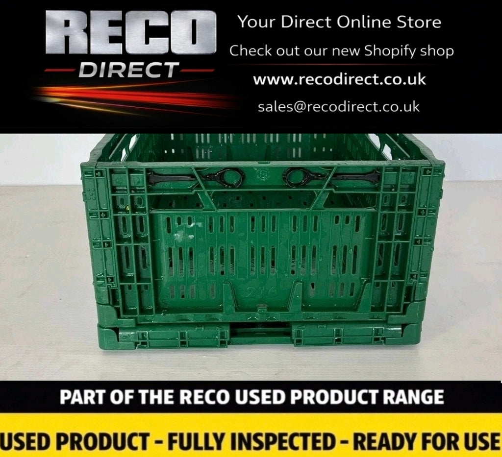 600 × 400 × 100mm Shallow Folding Stack Crate – Refurbished Industrial Storage