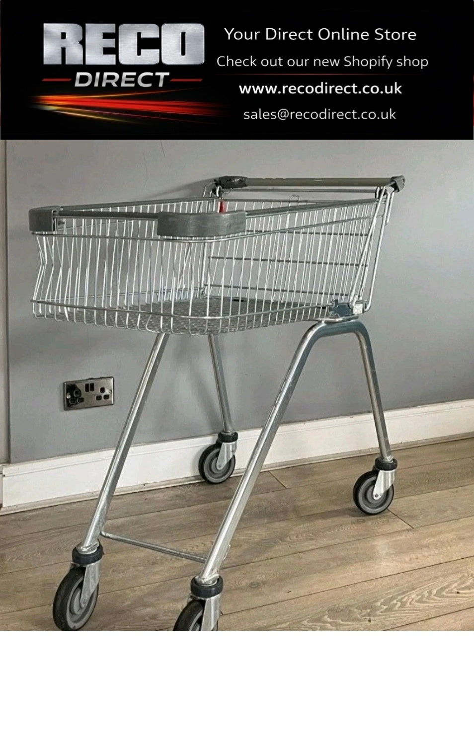 Refurbished 100 Litre Shopping Trolley with Key Lock – Heavy Duty Zinc-Plated Supermarket Cart – 100L