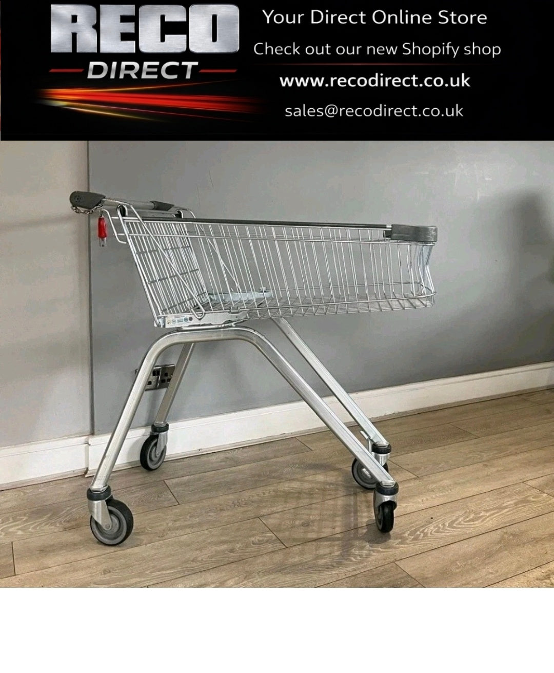 Refurbished 100 Litre Shopping Trolley with Key Lock – Heavy Duty Zinc-Plated Supermarket Cart – 100L