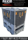 Used Collapsible Plastic Pallet Box 1200x1000x975mm – 840L – Refurbished – WITH Lid