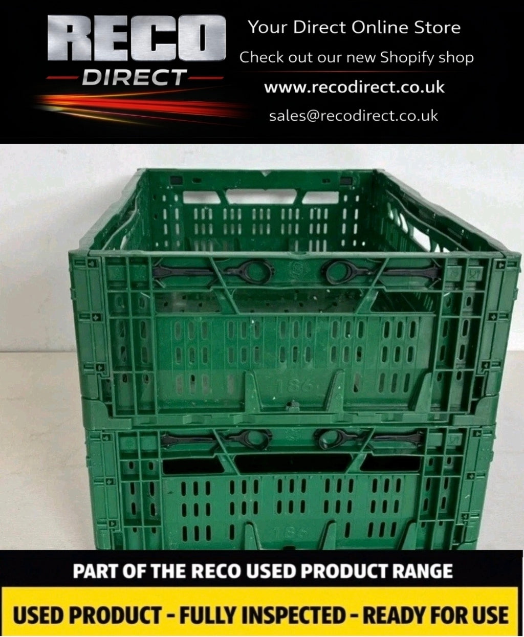 600 × 400 × 180mm Folding Stack Crate – Refurbished Industrial Storage