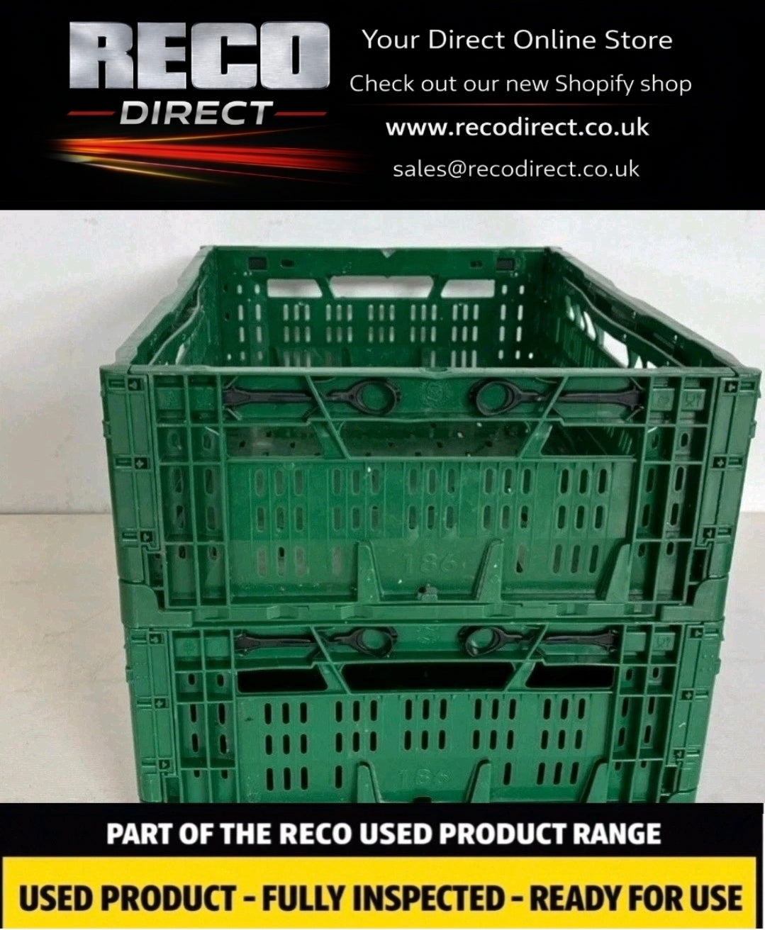 600 × 400 × 180mm Folding Stack Crate – Refurbished Industrial Storage