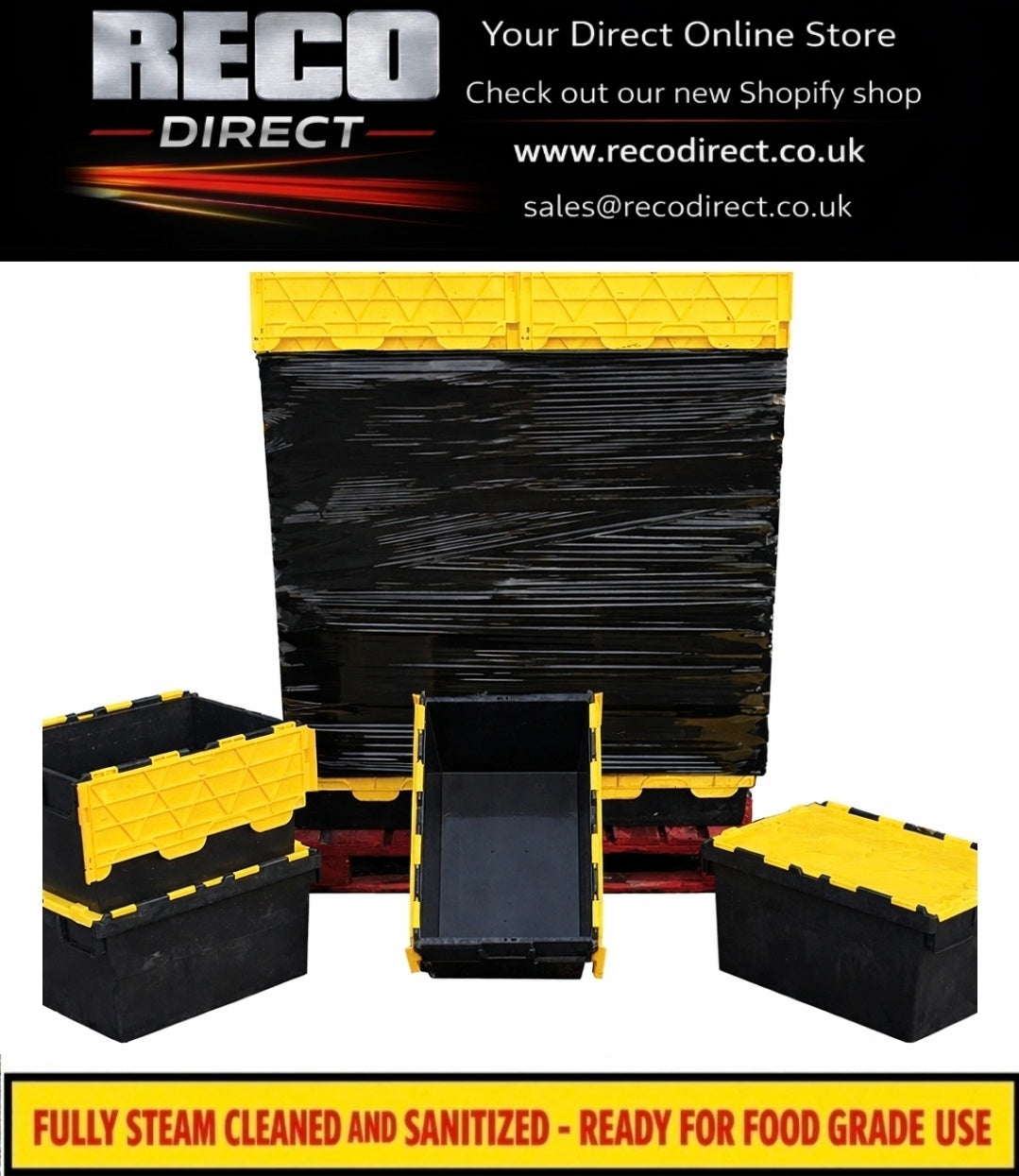 Refurbished 56L VERY CLEAN Plastic Tote Boxes 600x400x300mm – Heavy Duty ALC Containers
