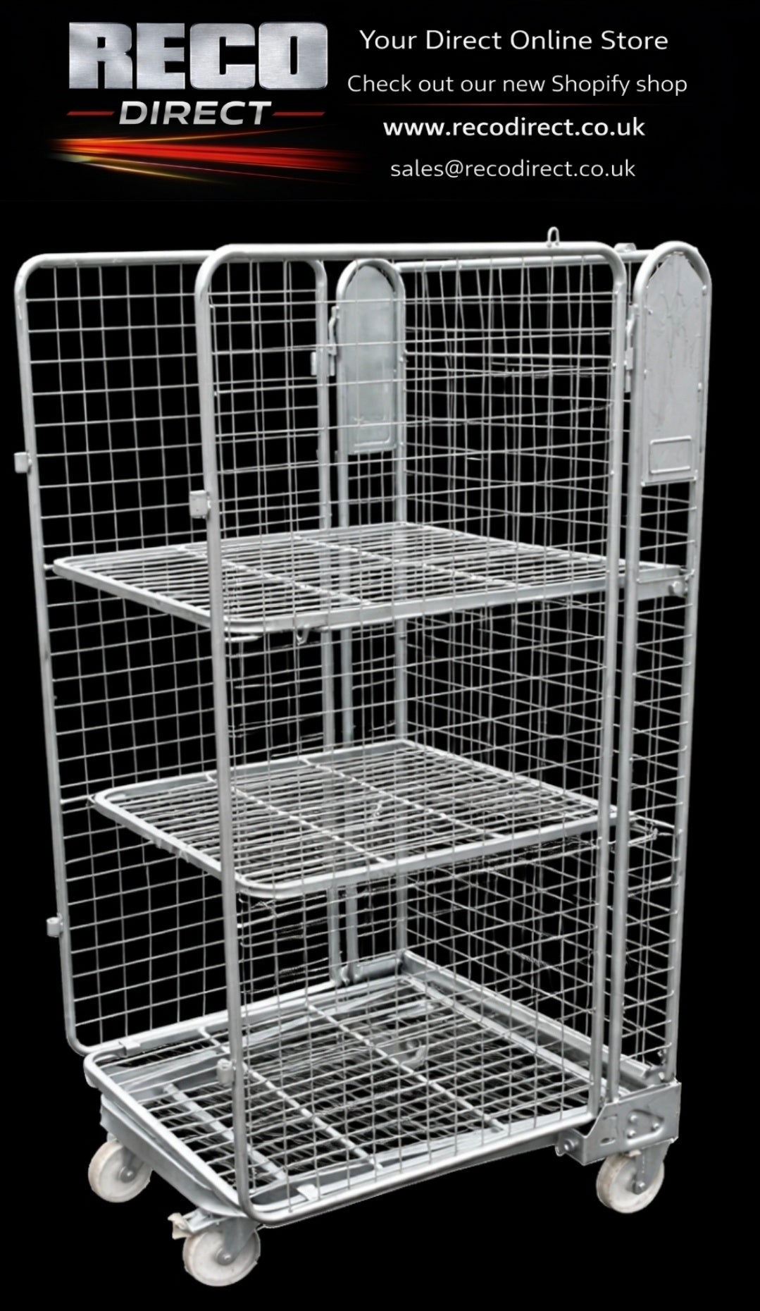 Heavy-Duty 3 Sided Duel Shelf Mesh Roll Containers – 600kg Capacity | Bright Zinc Plated