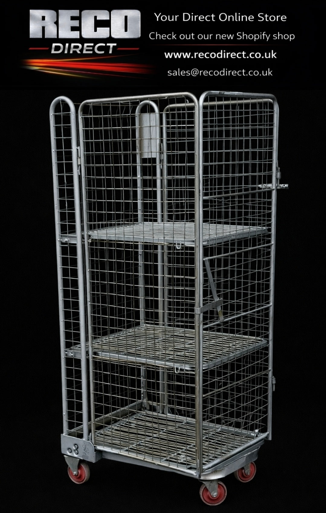 Heavy-Duty 4 Sided Mesh Duel Shelf Roll Containers – 600kg Capacity | Bright Zinc Plated | Hinged or Loose Shelf Options