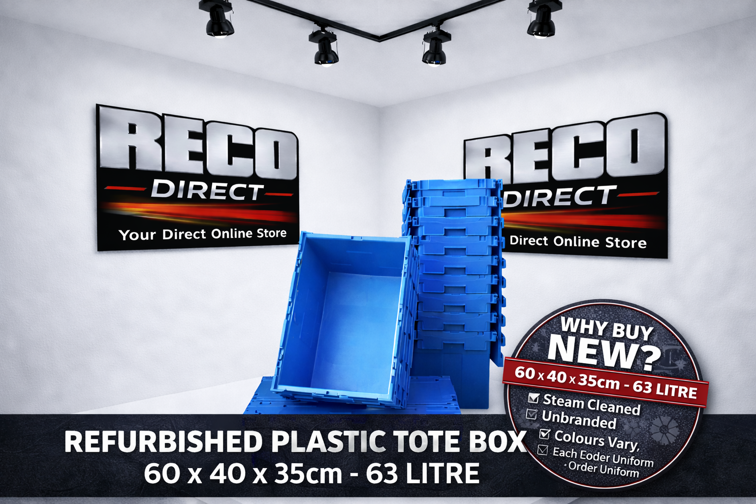 Refurbished 63L Plastic Tote Boxes 600x400x350mm – Heavy Duty ALC Containers