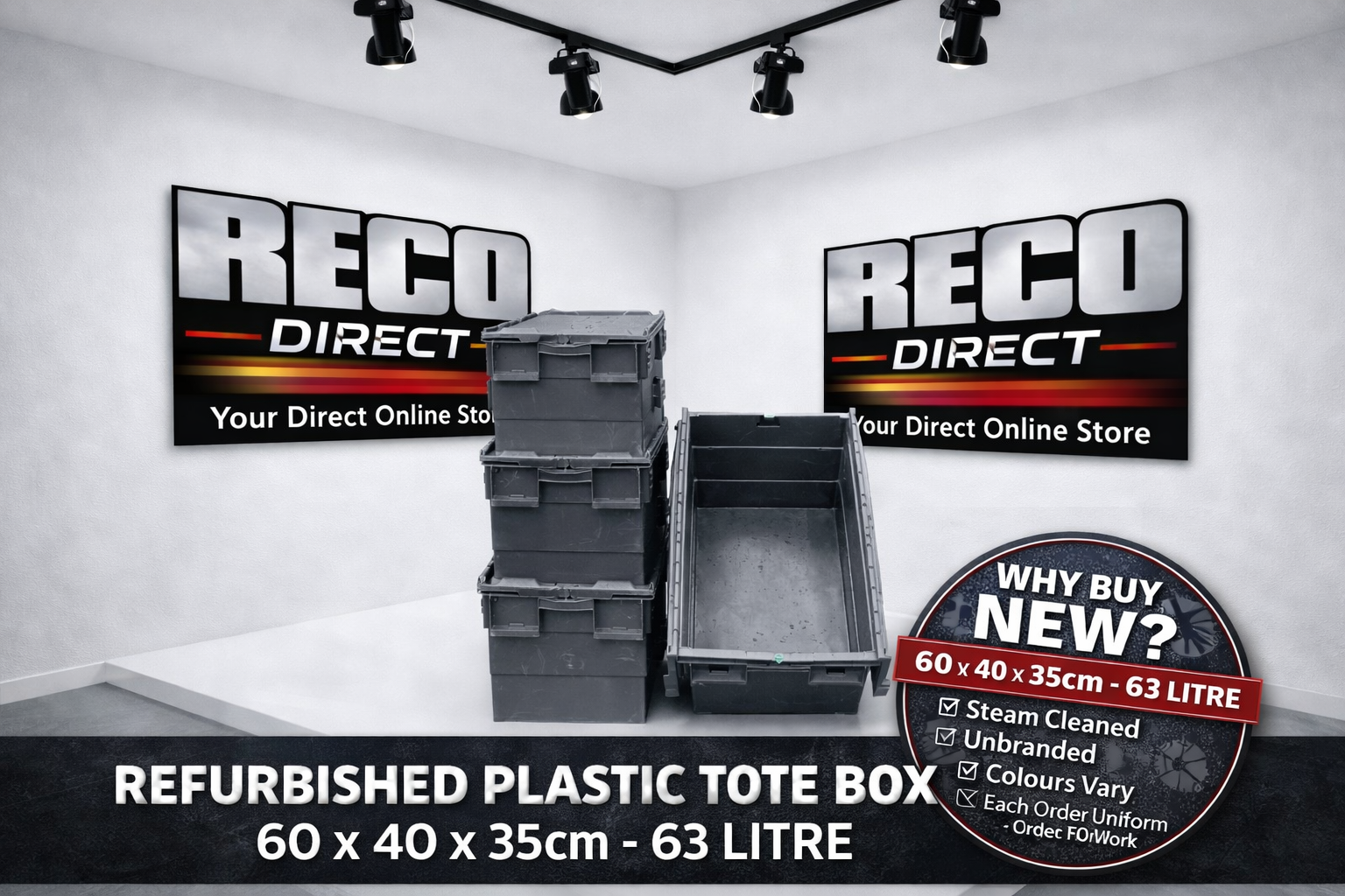 Refurbished 63L Plastic Tote Boxes 600x400x350mm – Heavy Duty ALC Containers