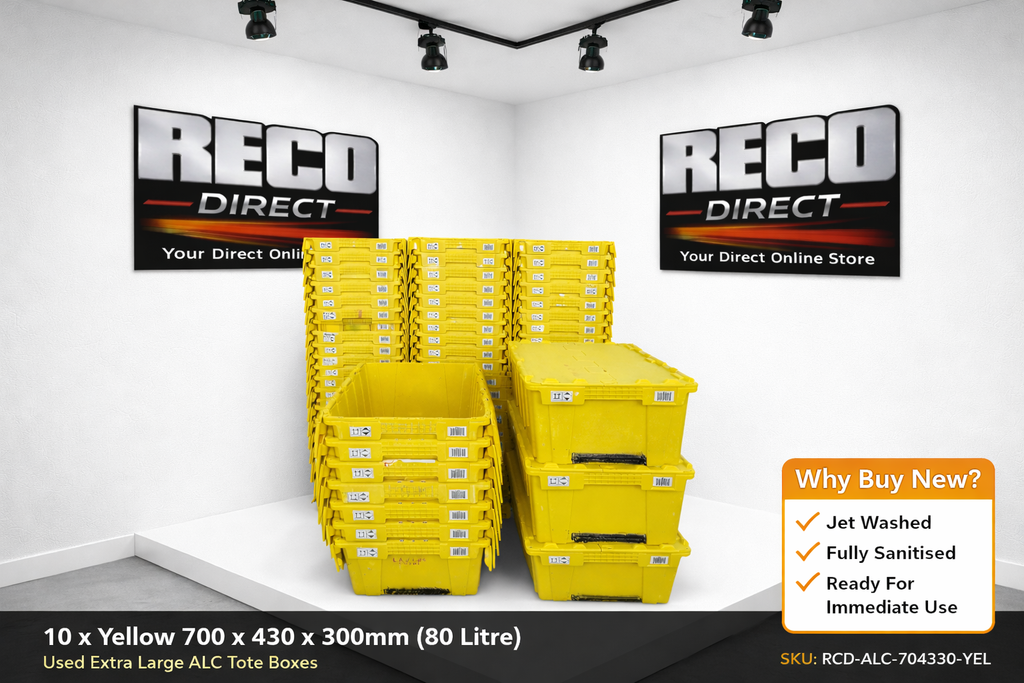 XL Refurbished 80L Plastic Tote Boxes 700x430x300mm – Heavy Duty ALC Containers
