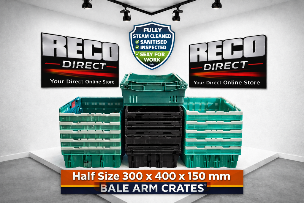 300x400x150mm Half Size Bale Arm Crates | Steam Cleaned & Inspected