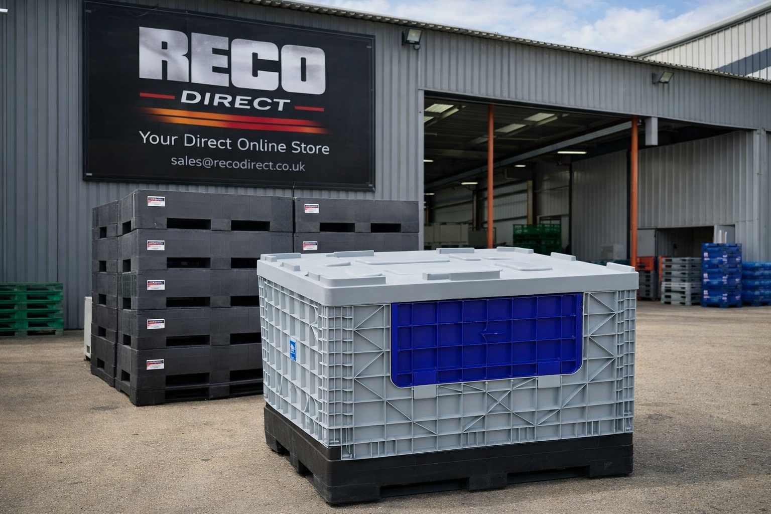 Used Collapsible Plastic Pallet Box 1200x1000x975mm – 840L – Refurbished – WITH Lid