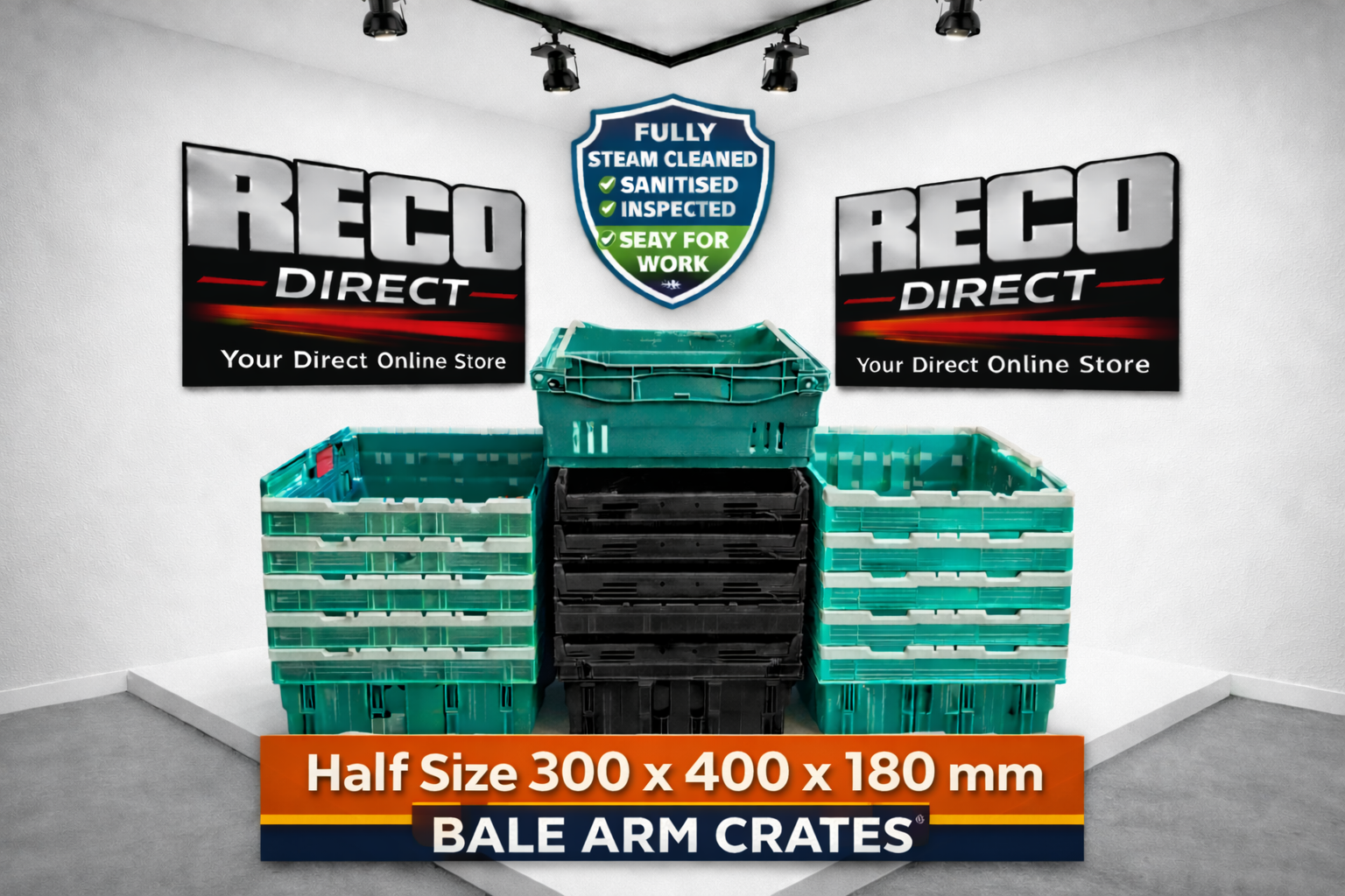 300x400x180mm Half Size Bale Arm Crates | Steam Cleaned & Inspected