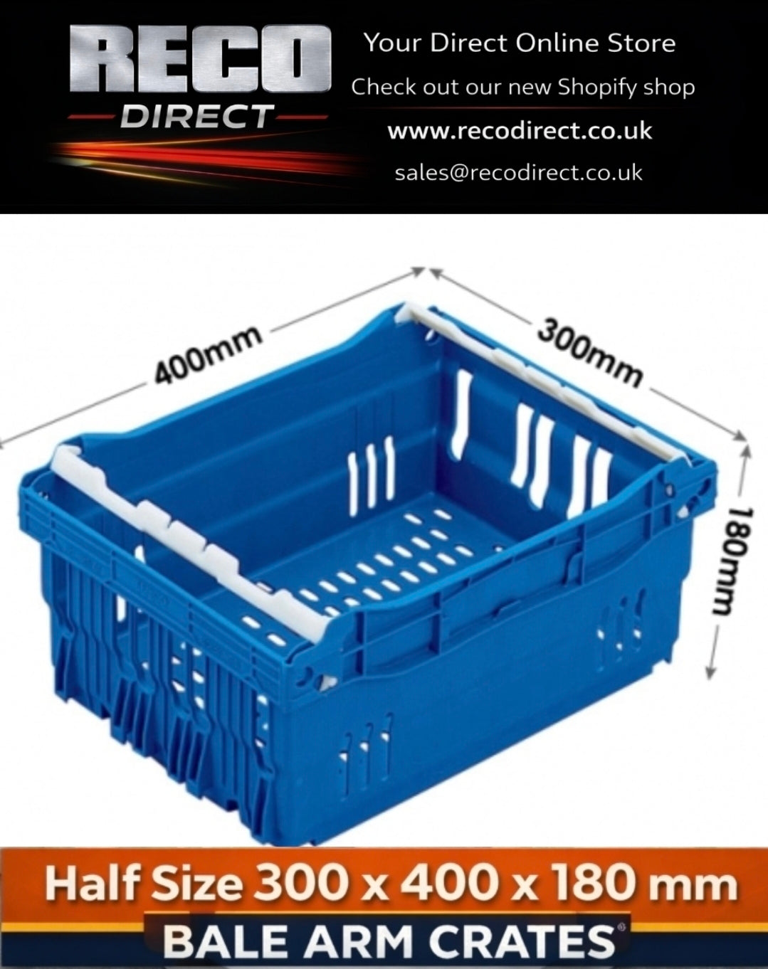 300x400x180mm Half Size Bale Arm Crates | Steam Cleaned & Inspected
