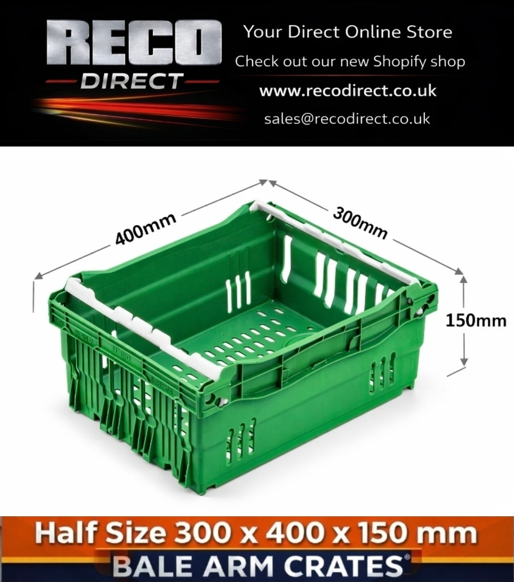 300x400x150mm Half Size Bale Arm Crates | Steam Cleaned & Inspected